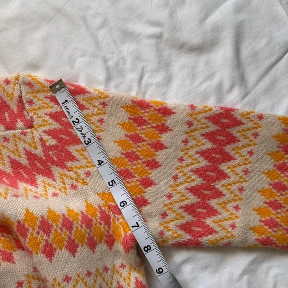 J. Crew 100% Cashmere Women's Sweater - Pink, Yellow, Cream Geometric Design - Picture 11 of 12